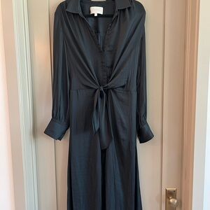 Brochu Walker Charcoal Black Tie-Front Long Sleeve Dress